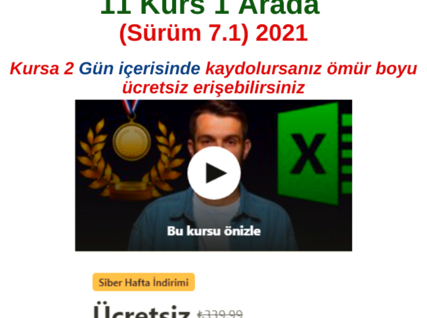 Microsoft Excel A’dan Z’ye 11 Kurs 1 Arada (Sürüm 7.1) 2021 img