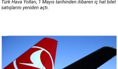 Türk Hava Yolları ( THY) , 1 Mayıs tarihinden itibaren iç hat bilet satışlarını yeniden açtı Türk Hava Yolları ( THY) , 1 Mayıs tarihinden itibaren iç hat bilet satışlarını yeniden açtı