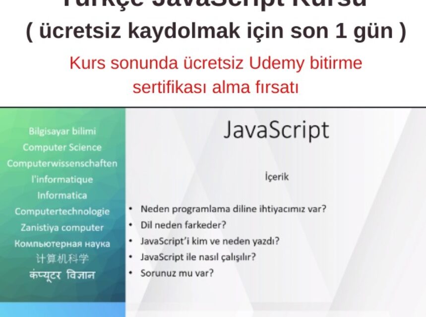 Türkçe JavaScript Kursu ( ücretsiz kaydolmak için son 1 gün ) img
