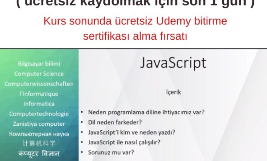 Türkçe JavaScript Kursu ( ücretsiz kaydolmak için son 1 gün ) img