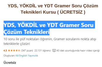 YDS, YÖKDİL ve YDT Gramer Soru Çözüm Teknikleri Kursu ( ÜCRETSİZ ) YDS, YÖKDİL ve YDT Gramer Soru Çözüm Teknikleri Kursu ( ÜCRETSİZ )
