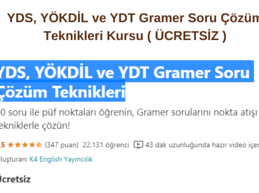 YDS, YÖKDİL ve YDT Gramer Soru Çözüm Teknikleri Kursu ( ÜCRETSİZ ) img