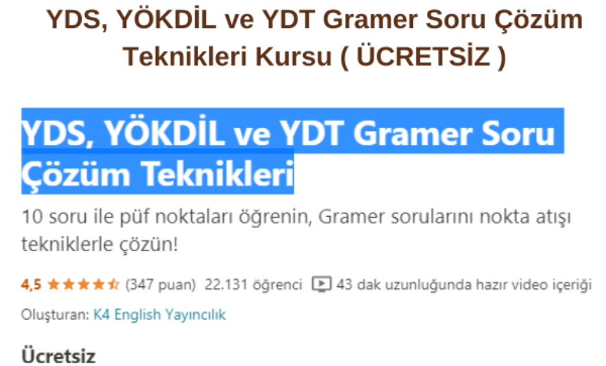 YDS, YÖKDİL ve YDT Gramer Soru Çözüm Teknikleri Kursu ( ÜCRETSİZ ) img