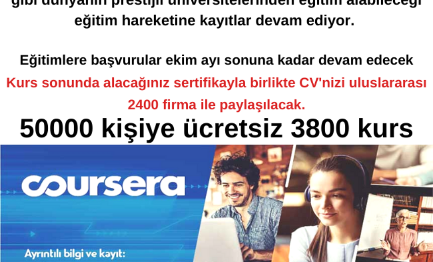 Beylikdüzü Belediyesi ile Coursera işbirliği 100000 kişiye ücretsiz 3800 kurs img