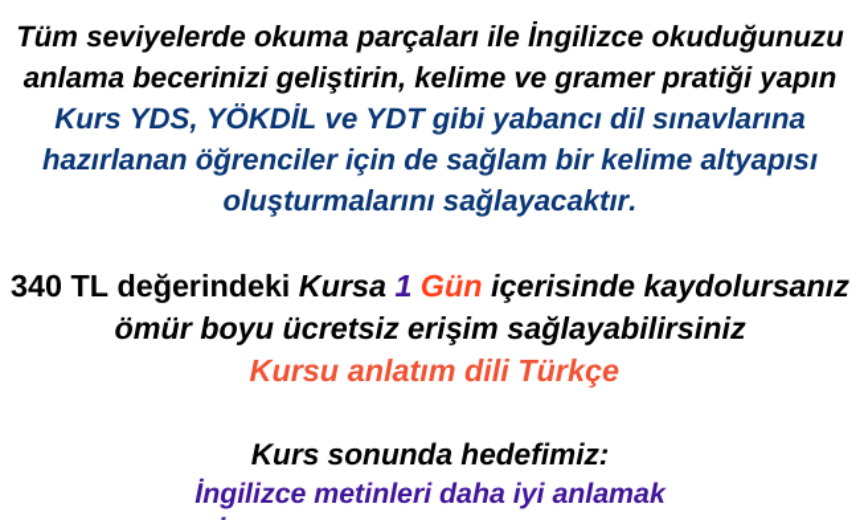 İngilizce Reading | Okuma Parçalarıyla İngilizce Eğitim Seti Kursu img