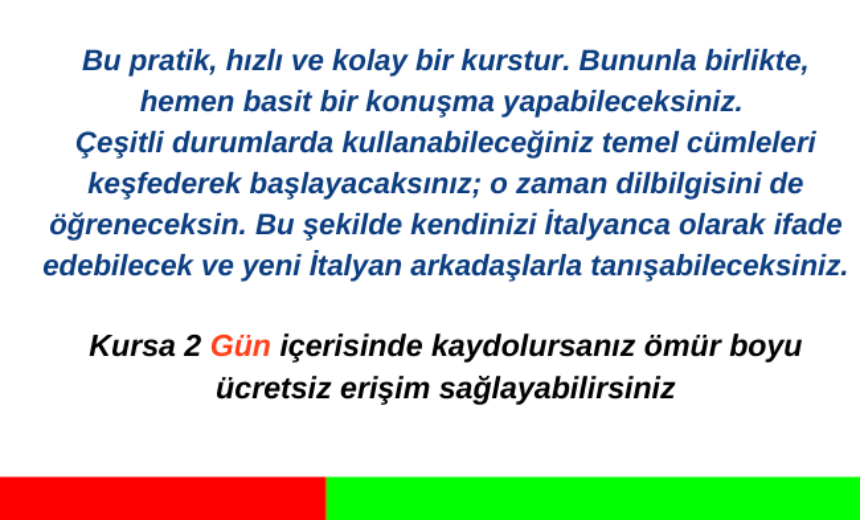 Temel seviyede İtalyanca Kursu – Ücretsiz Kaydolmak için Son 2 Gün img