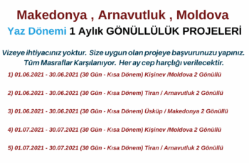 Makedonya , Arnavutluk , Moldova  Yaz Dönemi Gönüllülük Projeleri – Vizeye ihtiyacınız yok
