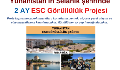 Yunanistan , Selanik 2 Ay ESC Gönüllülük Projesi Katılımcı Çağrısı