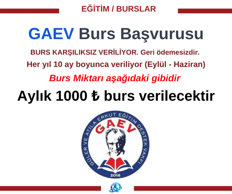 GAEV Burs Duyurusu – Aylık 1000 ₺ verilecektir