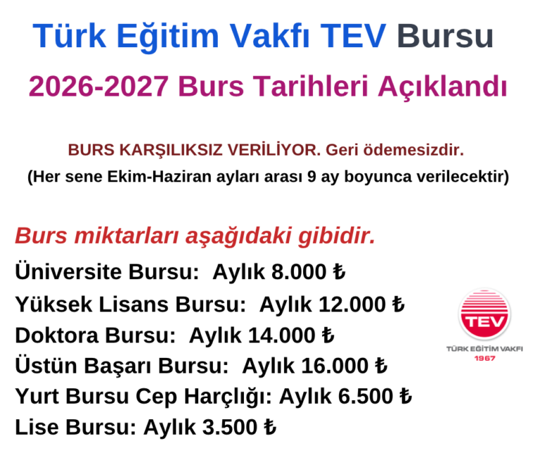 TEV Vakfı Burs Başvuru Tarihleri Açıklandı