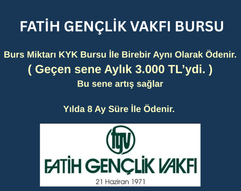 Fatih Gençlik Vakfı Burs Duyurusu