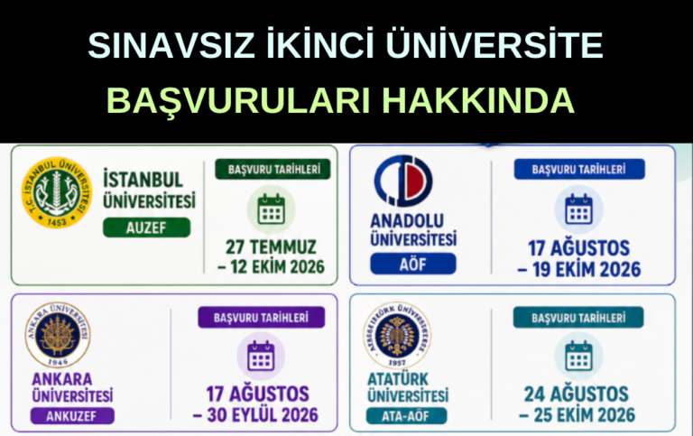Sınavsız İkinci Üniversite Başvuruları 2026-2027: Üniversitelerin Başvuru Tarihleri
