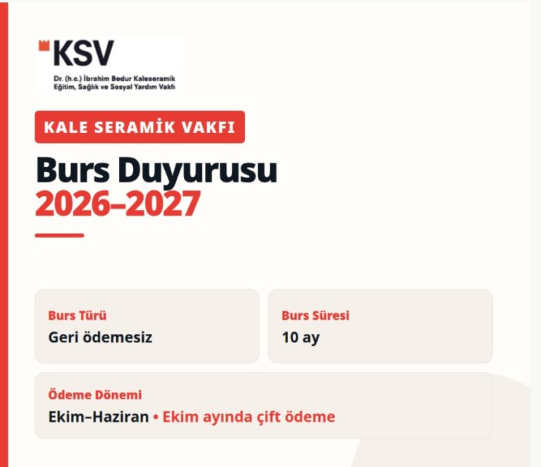 Kale Seramik Vakfı Burs Duyurusu 2026-2027